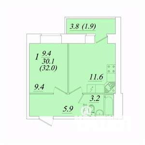 1-к квартира, строящийся дом, 32м2, 4/10 этаж