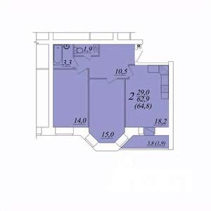 2-к квартира, строящийся дом, 65м2, 8/10 этаж