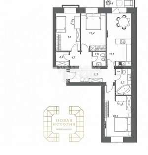 3-к квартира, вторичка, 91м2, 3/5 этаж