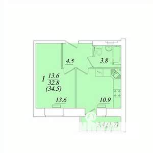 1-к квартира, строящийся дом, 35м2, 1/10 этаж