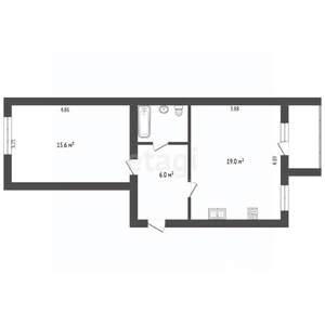 1-к квартира, вторичка, 44м2, 3/6 этаж