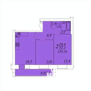 2-к квартира, строящийся дом, 56м2, 2/10 этаж