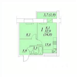 1-к квартира, строящийся дом, 35м2, 2/10 этаж