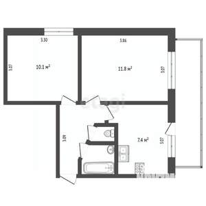 2-к квартира, вторичка, 37м2, 1/5 этаж