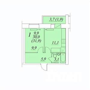 1-к квартира, строящийся дом, 32м2, 2/10 этаж