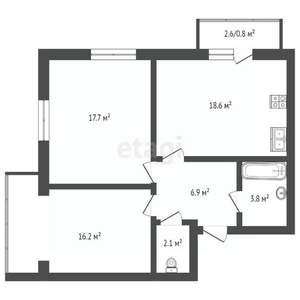 2-к квартира, вторичка, 66м2, 3/8 этаж