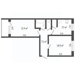 2-к квартира, вторичка, 47м2, 1/5 этаж