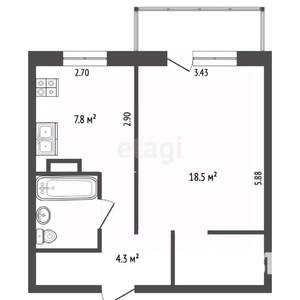 1-к квартира, вторичка, 35м2, 4/5 этаж