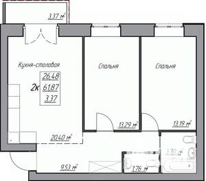 2-к квартира, строящийся дом, 67м2, 3/3 этаж