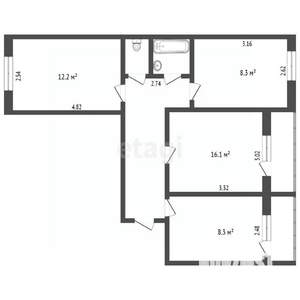 3-к квартира, вторичка, 61м2, 2/9 этаж