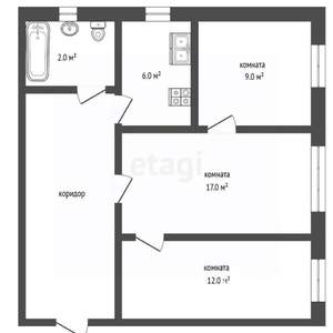 3-к квартира, вторичка, 48м2, 1/2 этаж