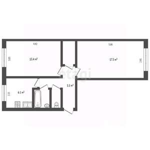 2-к квартира, вторичка, 48м2, 1/5 этаж