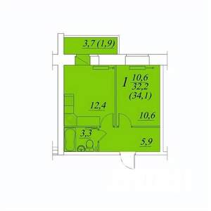 1-к квартира, строящийся дом, 34м2, 2/10 этаж