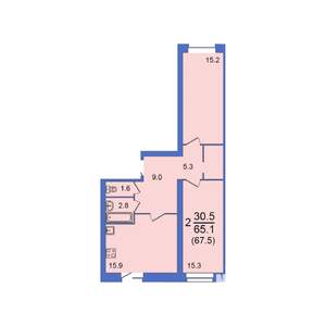 3-к квартира, строящийся дом, 67м2, 9/10 этаж