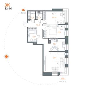 3-к квартира, вторичка, 82м2, 2/8 этаж