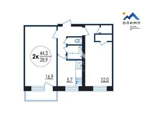 2-к квартира, вторичка, 44м2, 5/5 этаж