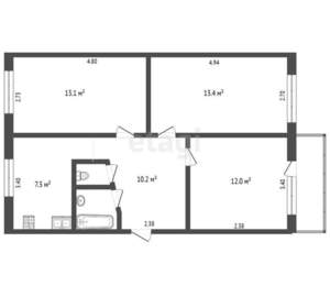 3-к квартира, вторичка, 59м2, 5/5 этаж