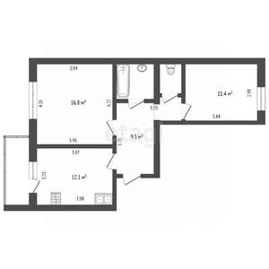 2-к квартира, вторичка, 54м2, 10/10 этаж