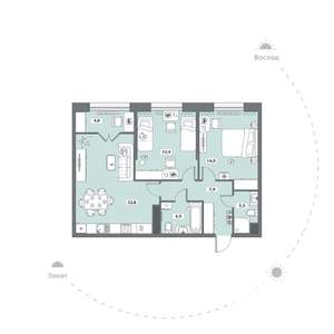 2-к квартира, сданный дом, 71м2, 8/9 этаж