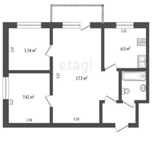 2-к квартира, вторичка, 43м2, 4/5 этаж