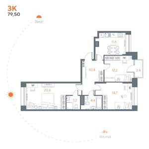 3-к квартира, вторичка, 80м2, 6/8 этаж