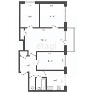 4-к квартира, вторичка, 58м2, 4/5 этаж