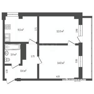 2-к квартира, вторичка, 56м2, 1/9 этаж