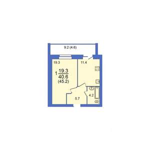 1-к квартира, строящийся дом, 45м2, 1/10 этаж