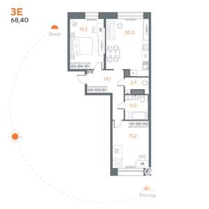 2-к квартира, вторичка, 68м2, 1/8 этаж