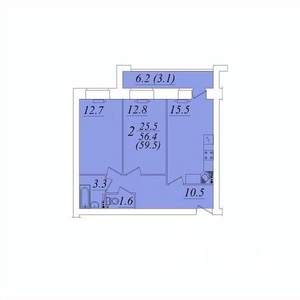 2-к квартира, строящийся дом, 60м2, 2/10 этаж