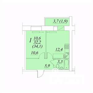1-к квартира, строящийся дом, 34м2, 7/10 этаж