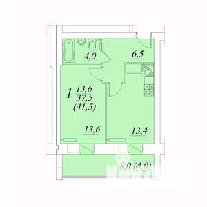 1-к квартира, строящийся дом, 42м2, 8/10 этаж