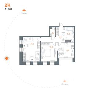 2-к квартира, вторичка, 62м2, 1/8 этаж