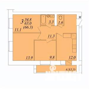 3-к квартира, строящийся дом, 66м2, 1/10 этаж