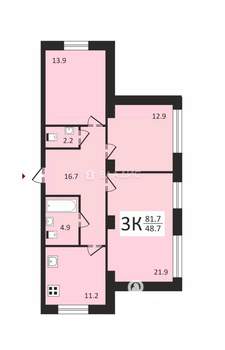3-к квартира, сданный дом, 81м2, 1/3 этаж