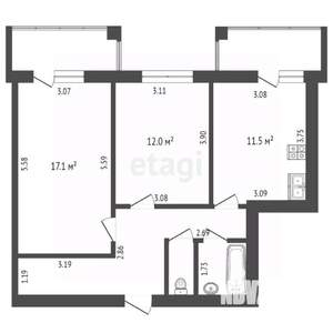 2-к квартира, вторичка, 61м2, 8/10 этаж