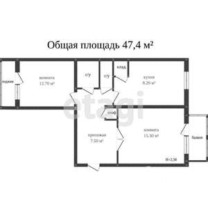 2-к квартира, вторичка, 47м2, 3/5 этаж