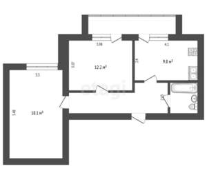 2-к квартира, вторичка, 54м2, 1/5 этаж