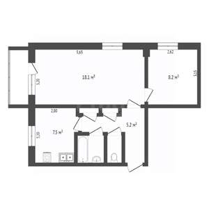 2-к квартира, вторичка, 43м2, 5/5 этаж