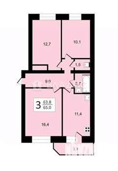 3-к квартира, вторичка, 64м2, 4/9 этаж
