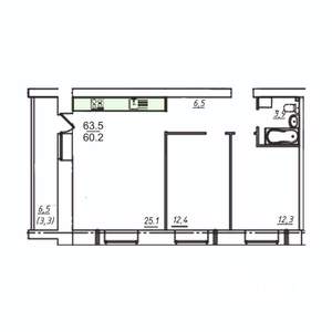 2-к квартира, вторичка, 63м2, 2/5 этаж