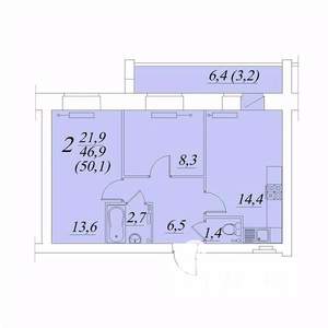 2-к квартира, строящийся дом, 50м2, 7/10 этаж