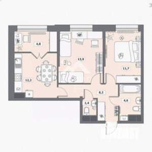 2-к квартира, вторичка, 55м2, 9/9 этаж