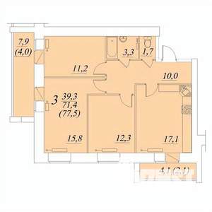3-к квартира, строящийся дом, 78м2, 2/10 этаж