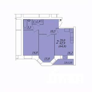 2-к квартира, строящийся дом, 65м2, 5/10 этаж