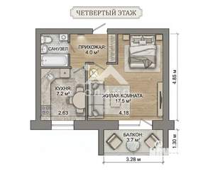 1-к квартира, вторичка, 32м2, 4/5 этаж