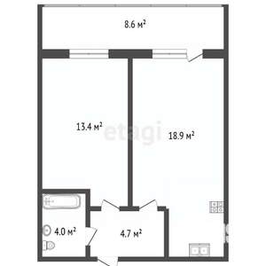 1-к квартира, вторичка, 44м2, 8/10 этаж