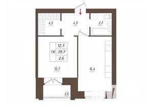 1-к квартира, строящийся дом, 40м2, 1/3 этаж