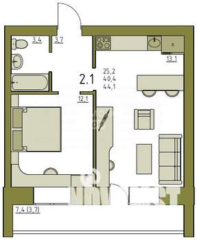 2-к квартира, вторичка, 44м2, 4/5 этаж