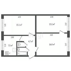 3-к квартира, вторичка, 60м2, 1/5 этаж